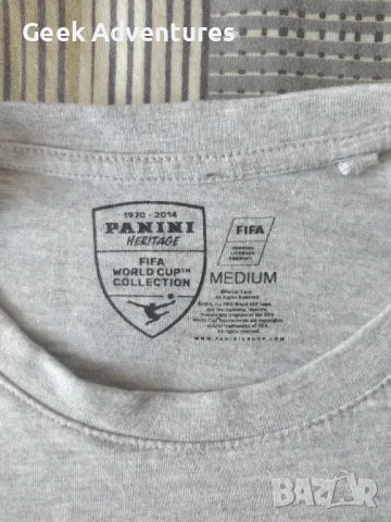 Мъжка Сива Тениска Panini Световно Футбол Размер M Italia 90 World Cup, снимка 3 - Тениски - 50052377