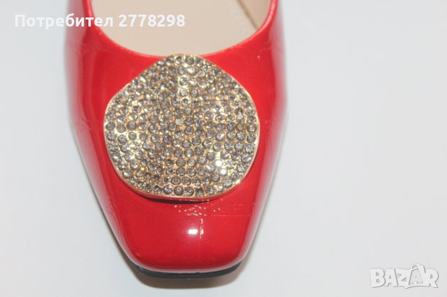НОВИ официално-елегантни, червени лачени балерини на малък ток 38,5 39, снимка 4 - Дамски обувки на ток - 44014887
