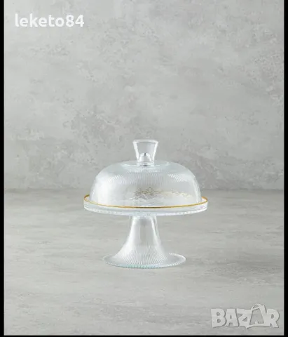 Glimmer Плато За Предястия С крака Стъкло 16 см Прозрачен - Златен, снимка 2 - Прибори за хранене, готвене и сервиране - 48475757