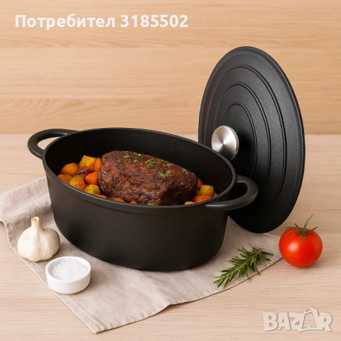 Чугунен бретер KITCHEN CLUB с емайлирано покритие – 4 литра, снимка 3 - Прибори за хранене, готвене и сервиране - 51431840