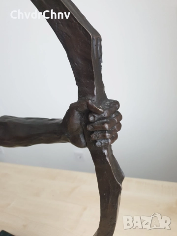 77см-10кг McKenzie статуя-композиция/канадска голяма бронзова скулптура/фигура на индианец с лък, снимка 9 - Статуетки - 52893100