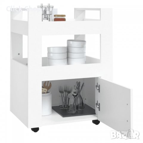 Кухненска количка, бяла, 60x45x80 см, инженерно дърво, снимка 3 - Други - 40028398