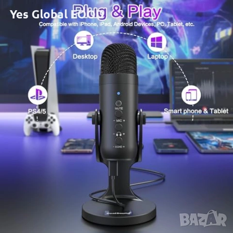 ZealSound USB микрофон за PC/PS5 Streaming, снимка 3 - Микрофони - 53443475