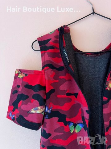 Червена камуфлажна рокля с пеперуди 🦋 , снимка 9 - Рокли - 43838735