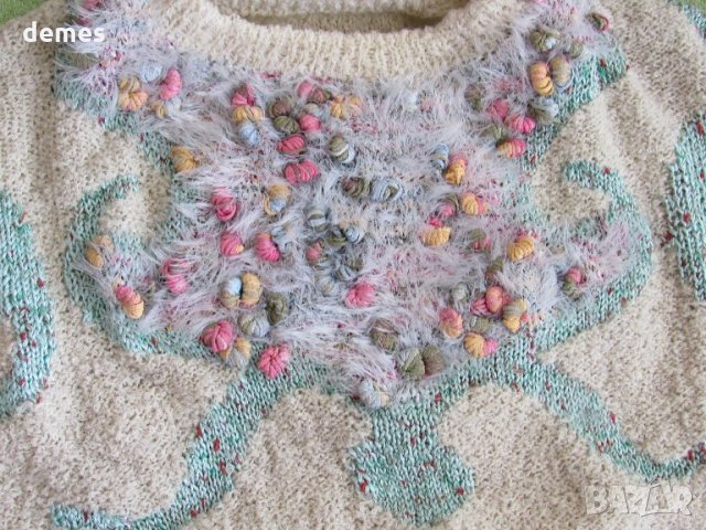  Ръчно плетена блуза с мотиви цвят шампанско, снимка 3 - Блузи с дълъг ръкав и пуловери - 32511905