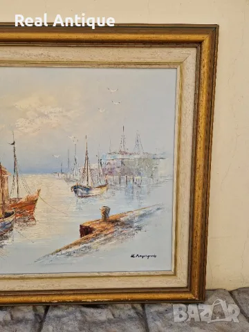 Майсторска антикварна авторска картина масло върху платно , снимка 4 - Картини - 47671747