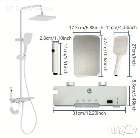 Чисто Бял Дигитален Душ Комплект с LED Дисплей –, снимка 8 - Душове - 51487206