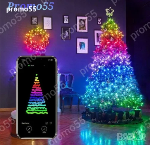 Коледни Лампички за Елха и Декорация 10м. с Дистанционно, Блутут, RGB, снимка 2 - Други - 47889791