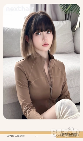 Елегантна къса омбре перука - кафяво с пепеляви краища, 28 см, снимка 2 - Аксесоари за коса - 52467206