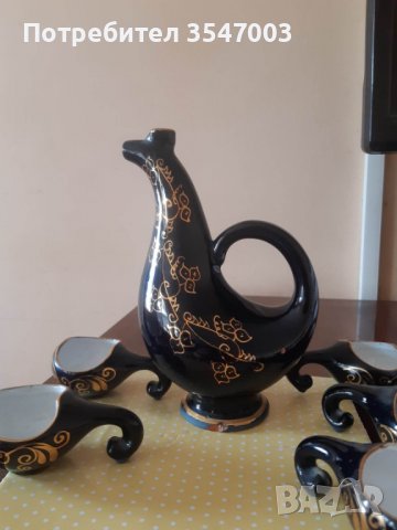 Рядка находка. Винтидж комплект от 5 чаши и стомна  Black Ceramic , снимка 4 - Антикварни и старинни предмети - 39646472