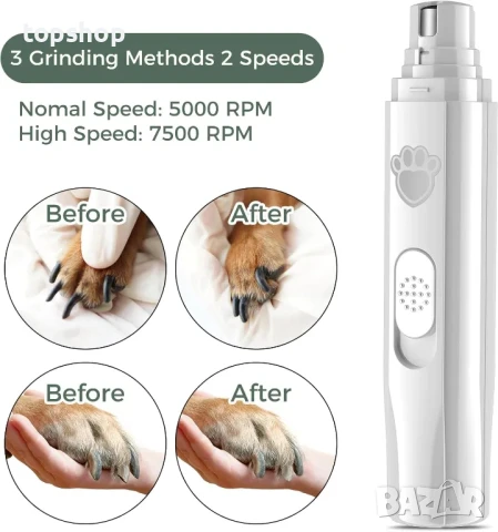 Професионална машинка за шлайфане на кучешки/котешки нокти VIWIK, USB type C, 7500Rpm, 2-скоростна, снимка 5 - За кучета - 50494921