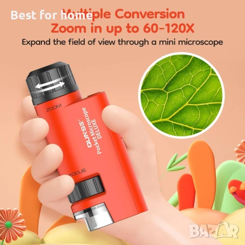 Джобен мини малък микроскоп, ръчен микроскоп с LED осветление и увеличение 60x-120x, снимка 4 - Друга електроника - 53573031