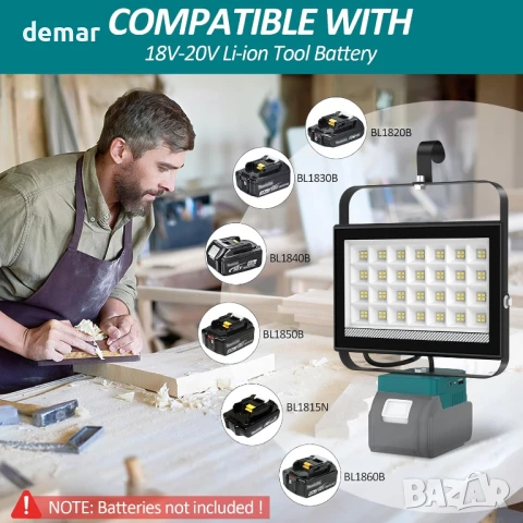 T-SUN LED работна лампа за 18V батерия, 100W, 5000LM (без батерия), снимка 6 - Лед осветление - 50792399