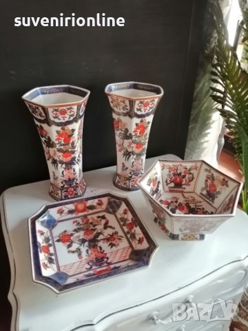 декоративен комплект стар японски порцелан с печат, снимка 5 - Антикварни и старинни предмети - 40591265