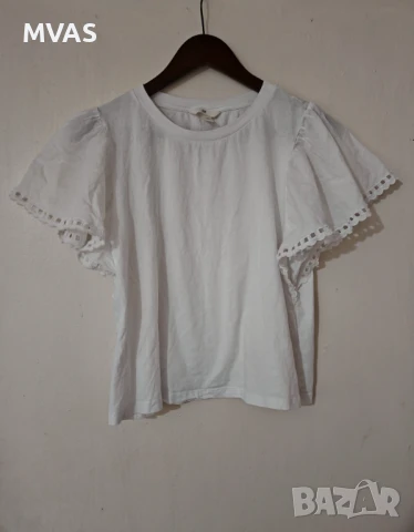Бяла дамска лятна блузка H&M с широк ръкав M размер 