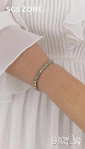 Ръчно изработена сребърна гривна с перидот и лунен камък, снимка 6 - Гривни - 52575999