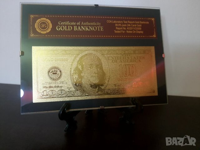 Позлатени долари в стъклена рамка и стойка, снимка 3 - Нумизматика и бонистика - 32785537