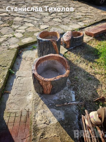 Градински кашпи саксии от щампован бетон имитиращи дърво, снимка 13 - Саксии и кашпи - 39477709