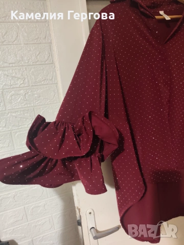 Макси риза в цвят бордо с камъчета , снимка 3 - Ризи - 53064717