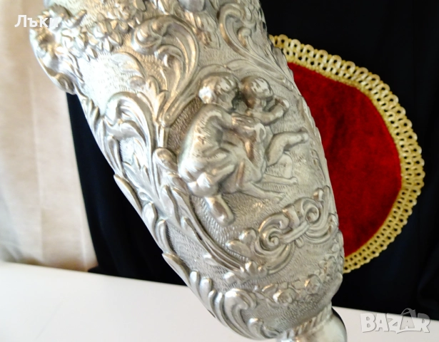 Калаен бокал,чаша за вино,глави на овен,ангели,барок. , снимка 9 - Антикварни и старинни предмети - 51704366