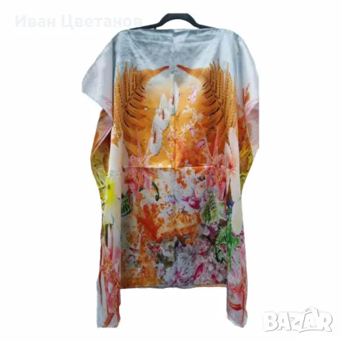 Лятна плажна туника от коприна, с артистични и морски десени, снимка 10 - Туники - 50036708