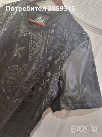 Луксозна мъжка тениска - M размер в черен цвят + еко кожа, снимка 9 - Тениски - 44031764