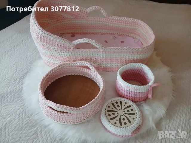 Ръчно плетен кош за новородено, снимка 3 - Бебешки легла и матраци - 49627561