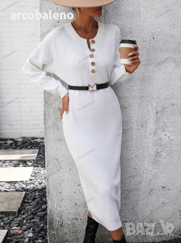 Модна дамска плетена рокля с копчета с темперамент, 3цвята - 023, снимка 2 - Рокли - 43317905