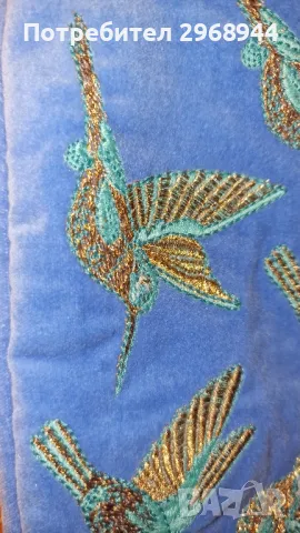 Elizabeth Scarlett Hummingbird Light Blue Velvet Makeup Bagкозметична чанта, снимка 7 - Чанти - 48824693