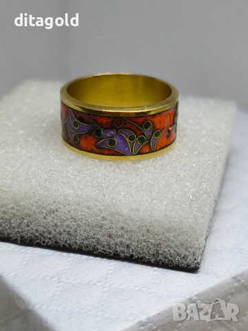 Реновиран 18К златен пръстен халка с цветен емайл 5.60 гр 18К, снимка 4 - Пръстени - 52772086