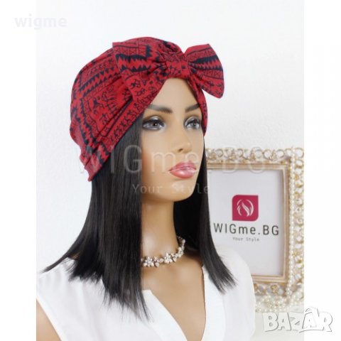 Тюрбан за коса с пандела и орнаменти в червено, снимка 2 - Аксесоари за коса - 33650344