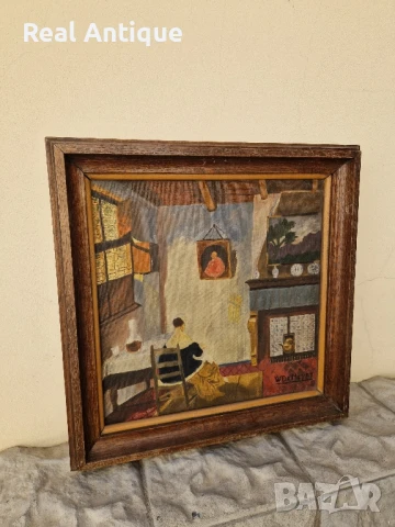 Стара много добра антикварна белгийска картина масло върху платно , снимка 6 - Антикварни и старинни предмети - 50781900