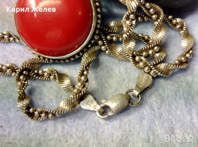 МАРКОВО СРЕБЪРНО КОЛИЕ с СРЕБЪРЕН МЕДАЛЬОН СРЕБРО 925 ITALY с ЮВЕЛИРНО ШЛИФОВАН ЧЕРВЕН КОРАЛ 34928, снимка 11 - Колиета, медальони, синджири - 49328153