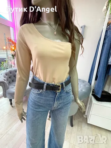 блуза с един ръкав в бежов цвят, снимка 7 - Корсети, бюстиета, топове - 38397868