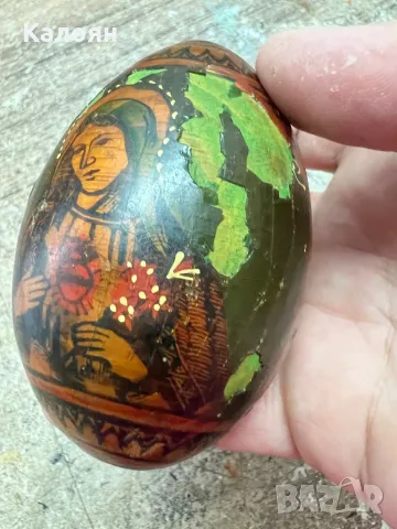 Старо, дървено яйце с нарисувани религиозни мотиви , снимка 7 - Други ценни предмети - 47368078