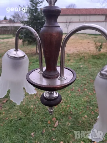 ретро абажур полилей от метал и дърво, снимка 5 - Полилеи - 48211631