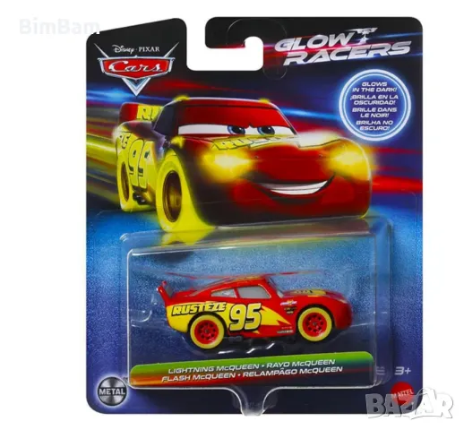 Оригинална количка Cars Glow Racers Lightning McQueen  - светещ / Disney / Pixar / Колите