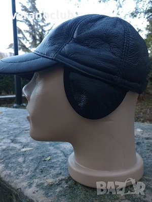 Черна зимна шапка Естествена кожа с регулация 60см, снимка 3 - Шапки - 42952188