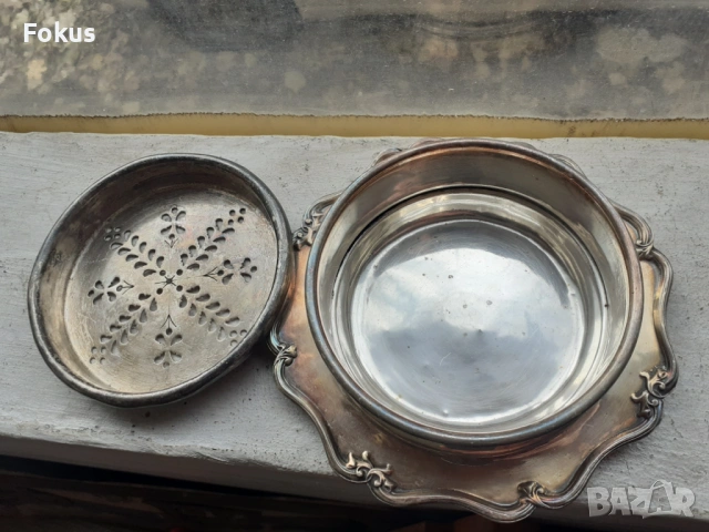 Стар антикварен английски дебело посребрен съд за масло, снимка 3 - Антикварни и старинни предмети - 53356611