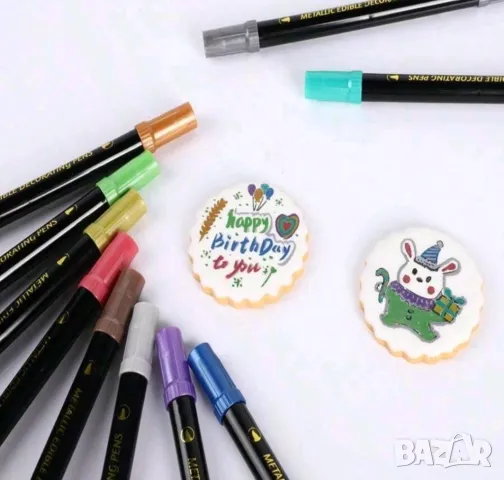 Сребро черен злато златен Маркер Флумастер Писалка двустранна сладкарска боя хранителен надпис  , снимка 12 - Други - 24854056