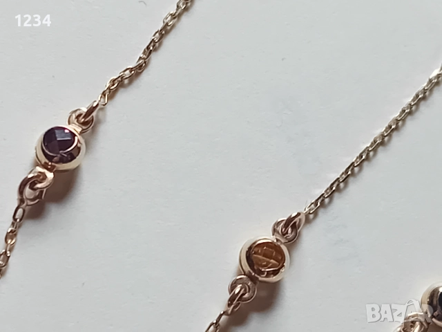 Златно колие с топчета инкрустирани с цветни камъни , снимка 5 - Колиета, медальони, синджири - 52373417