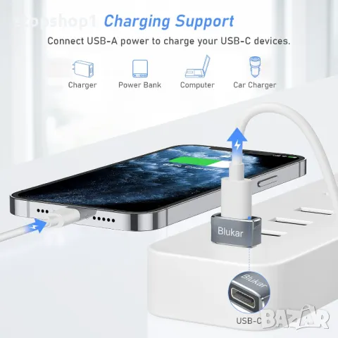 Blukar USB C женски към USB мъжки адаптер, [3 пакета] Тип C към USB A конвертор за бързо зареждане и, снимка 7 - Оригинални зарядни - 48718048
