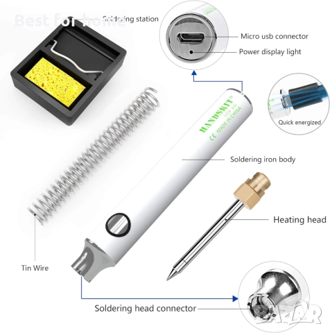 Професионален комплект поялник HANDSKIT 60W – Регулируема температура, 5 накрайника, Пълен комплект, снимка 3 - Перфоратори - 52967553