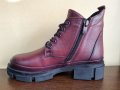 Дамски боти тип кларк от естествена кожа в бордо и черно , снимка 3