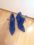 Уникални сини обувки с високи токчета с връзки и червена подметка - 37 размер, снимка 9