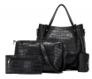 Комплект от дамски чанти в черен цвят, с кроко ефект, снимка 1