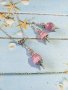 Разкошен комплект бижута с розови камъни Хризоберил известни като Котешко око и орнаменти в цвят Сре, снимка 1 - Бижутерийни комплекти - 38139683
