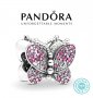 Талисман Пандора Pandora сребро 925 Dazzling Pink Butterfly. Колекция Amélie, снимка 1 - Гривни - 30646665