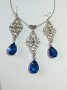 Разкошен комплект бижута в кралско синьо и филигранни орнаменти в цвят Сребро , снимка 1 - Бижутерийни комплекти - 38880933