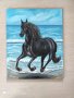Маслена картина море и кон, снимка 3